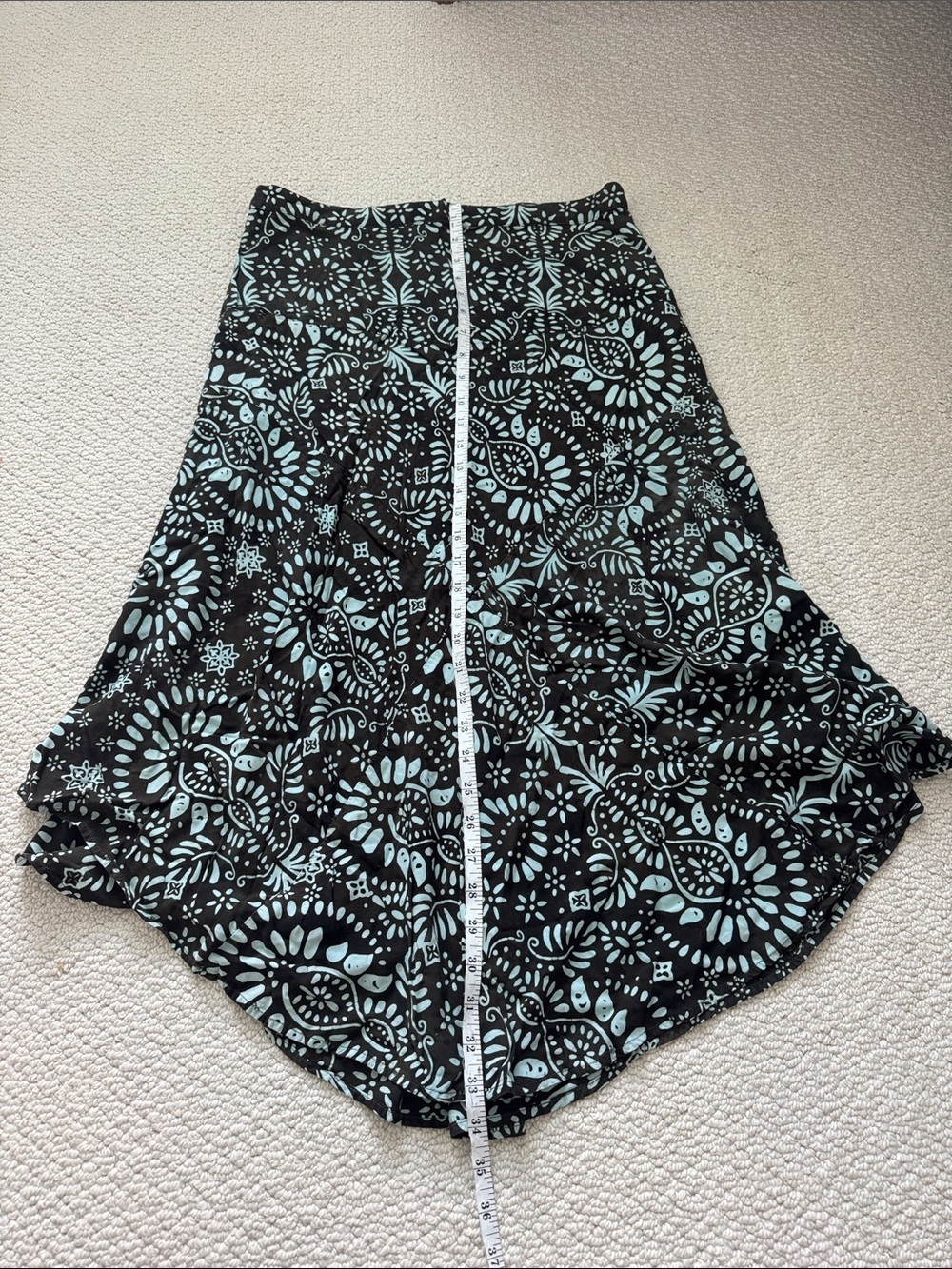 Brown and Teal Asymmetrical A-Line Midi Skirt - Picture 7 of 9